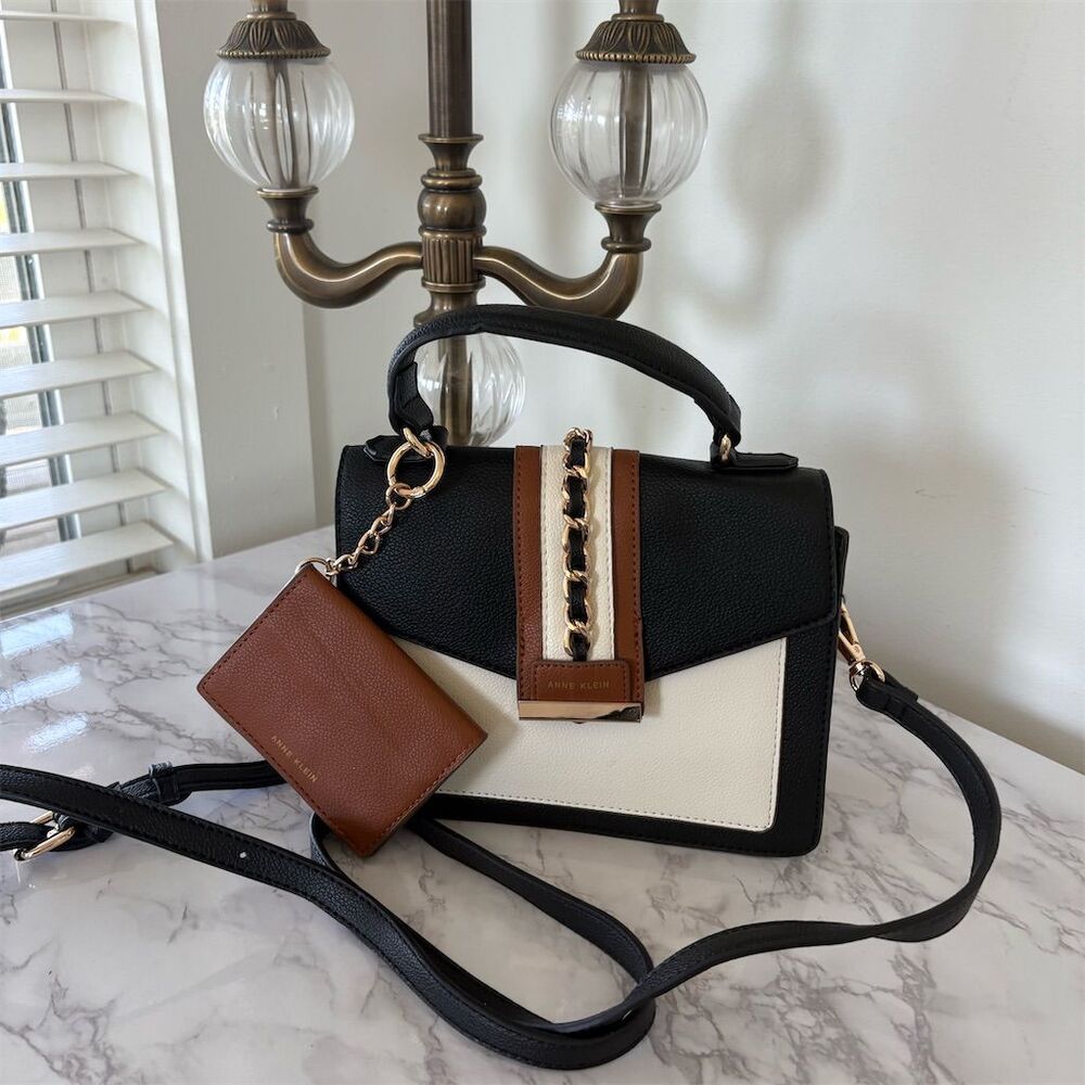Anne Klein‎ Color-Block Crossbody Bag & Wallet Set Black/White/Brown